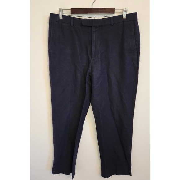 Lands End Baird McNutt Mens Irish Linen Tailored Fit Dark Navy Dress Pants 36X29 - Picture 1 of 6